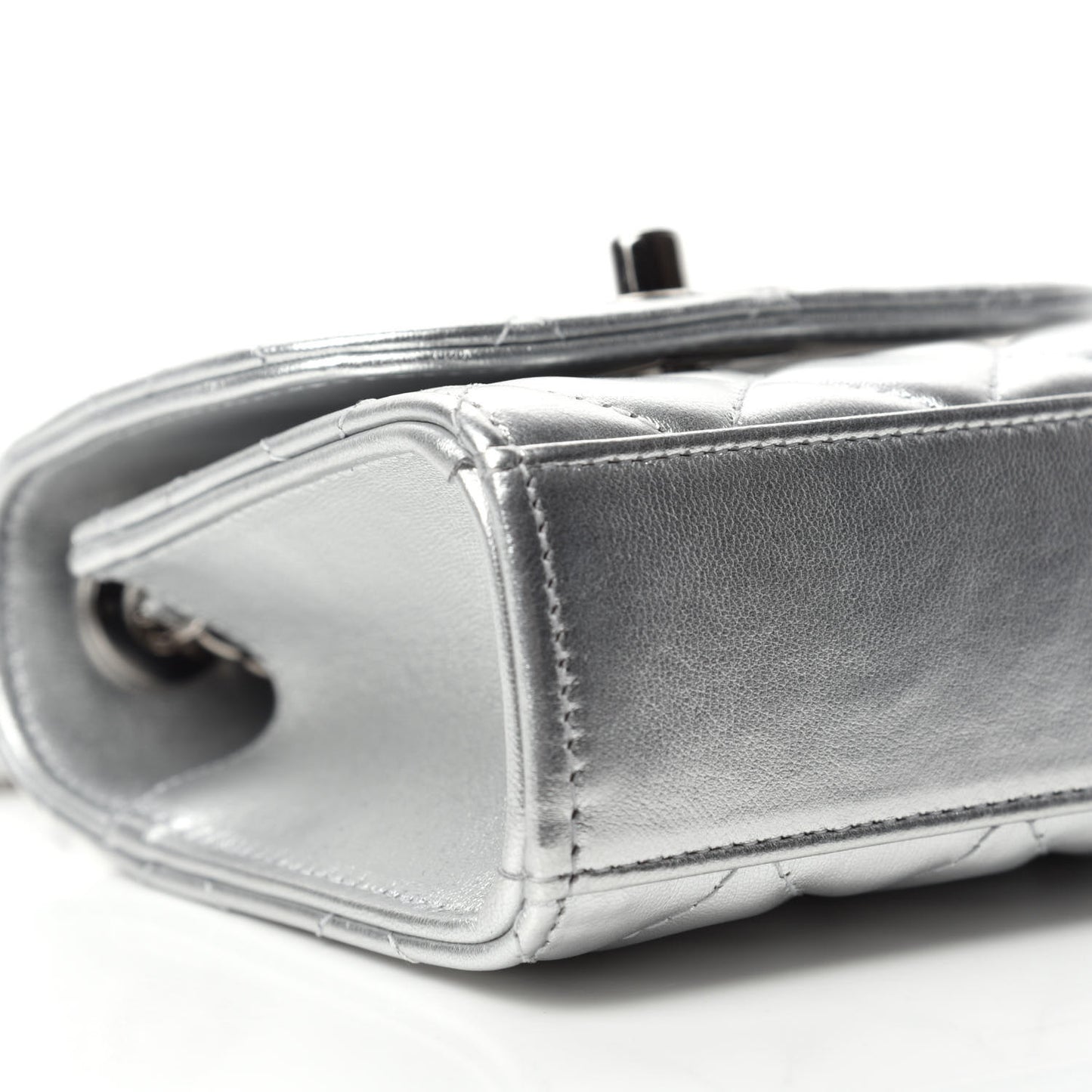 Metallic Lambskin Quilted Mini Trendy CC Clutch With Chain Silver