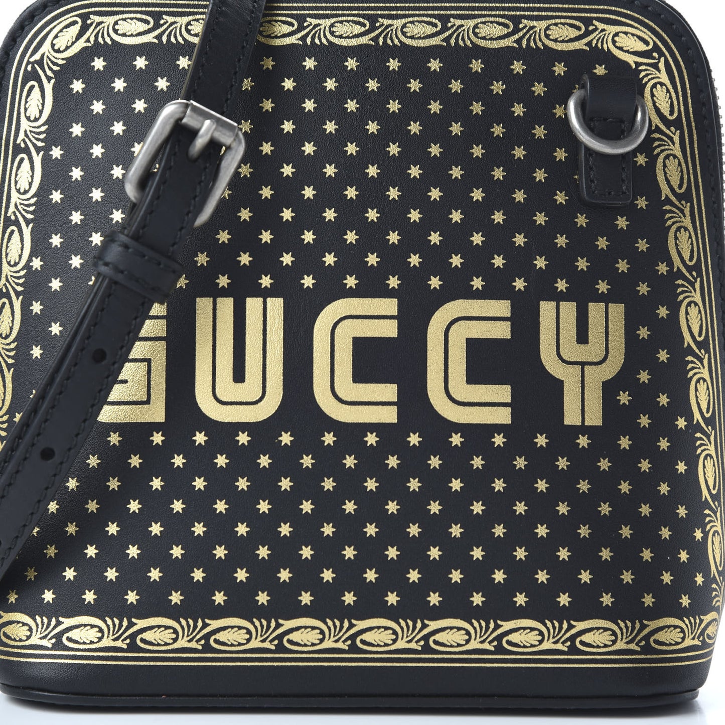 X SEGA Calfskin GUCCY Stars Mini Dome Shoulder Bag Black Gold