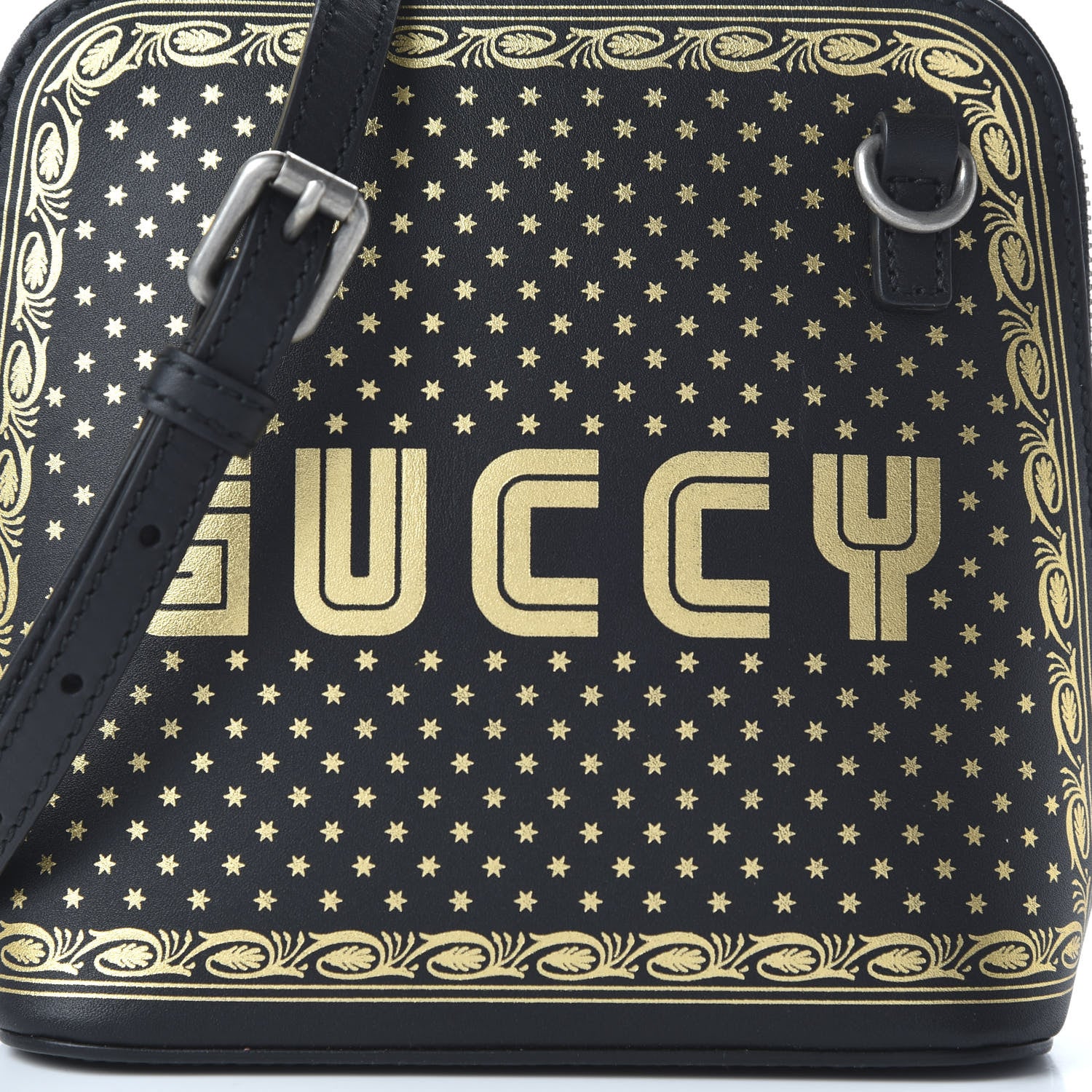 Gucci X SEGA Calfskin GUCCY Stars Mini Dome Shoulder Bag Black Gold 10 of 10