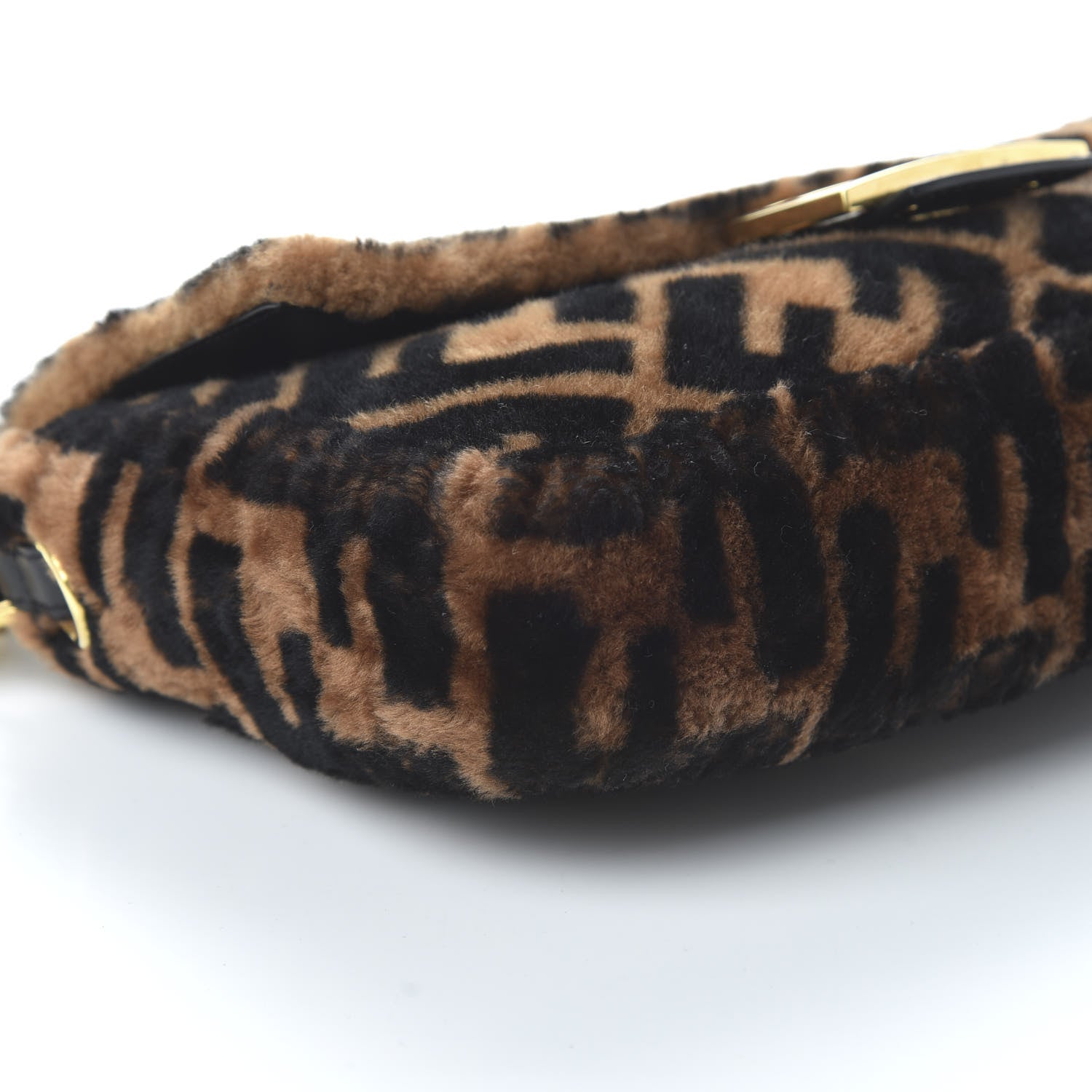Fendi Shearling Vitello Dolce Macro FF 1974 Baguette Tobacco Black 6 of 9