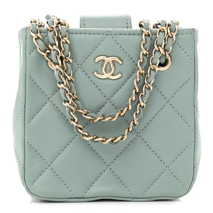 Chanel Lambskin Quilted Tiny Shopping Clutch With Chain Light Blue 1 of 10