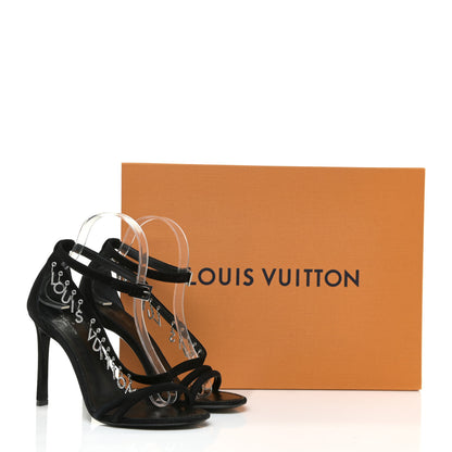 Louis Vuitton Suede Crystal Melody Logo Sandals 39 Black 14 of 14