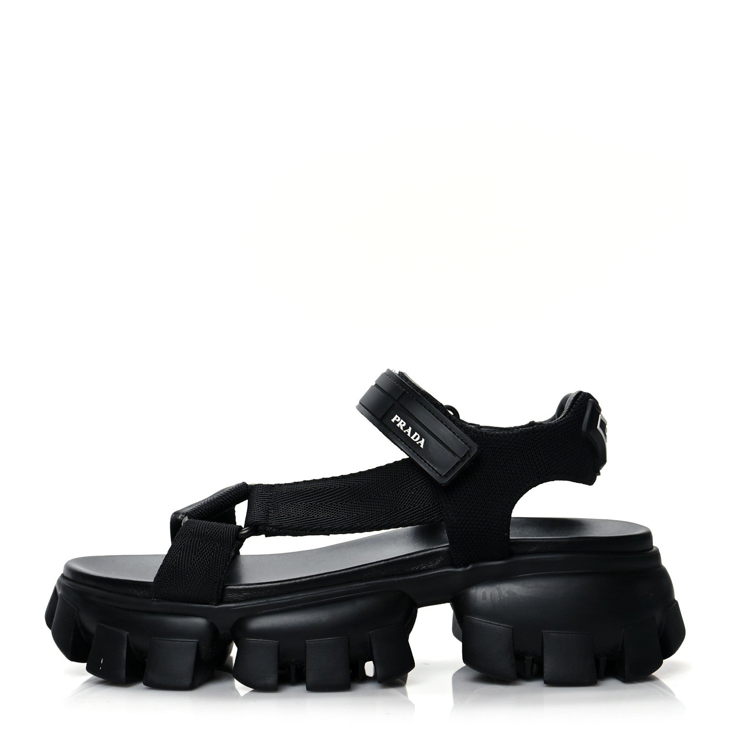 Prada Rubber Nylon Velcro Womens Cloudbust Thunder 50mm Sandals 38.5 Black 1 of 8