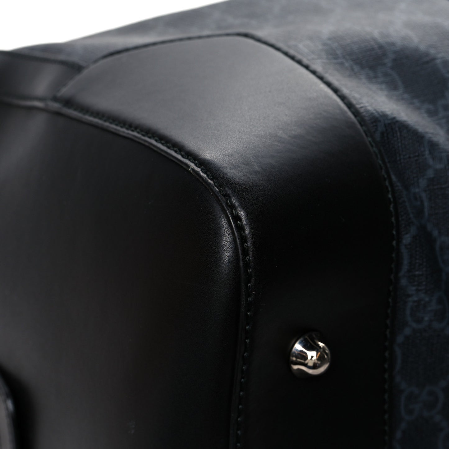 Soft GG Supreme Monogram Appia Calfskin Web Medium Carry On Duffle Bag Black Grey