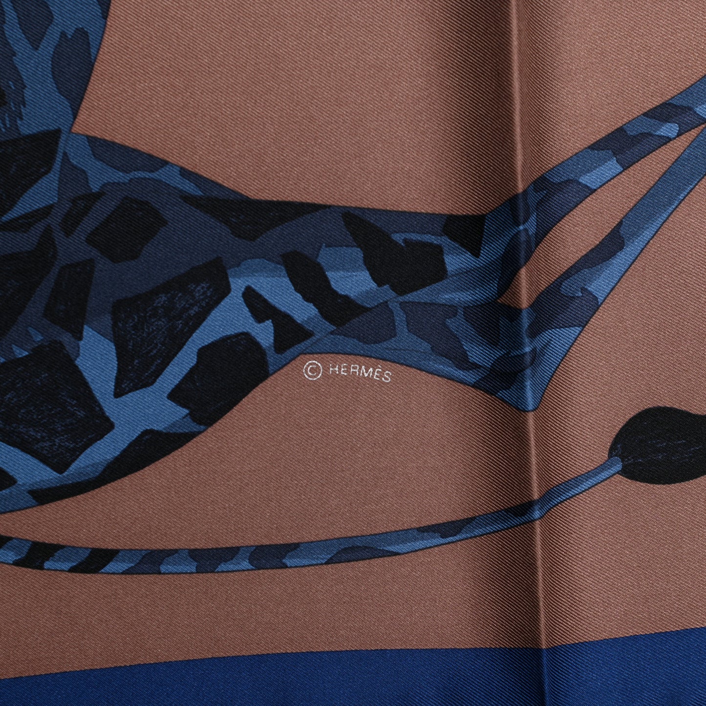 Silk Hermes Story Scarf 90 Marron Glace Bleu