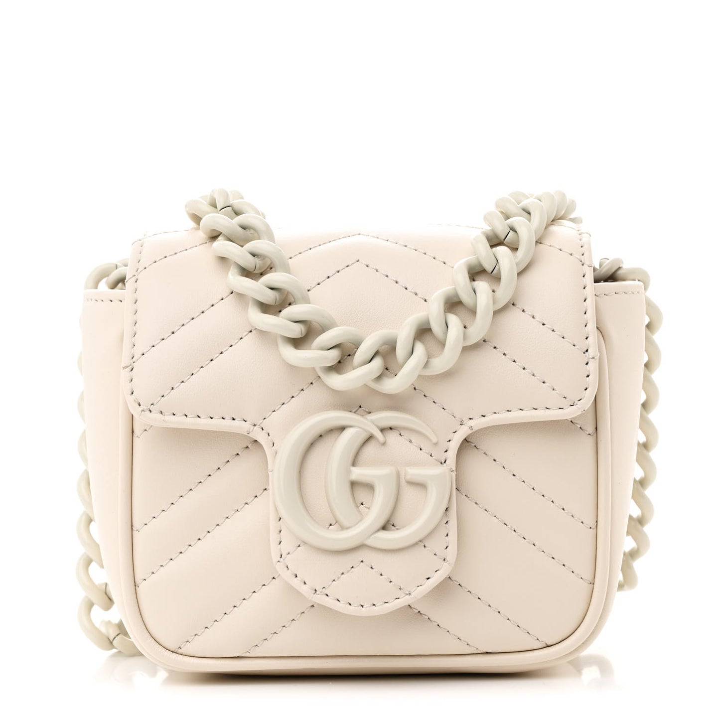 Calfskin Matelasse Monochrome GG Marmont Chain Mini Belt Bag Mystic White