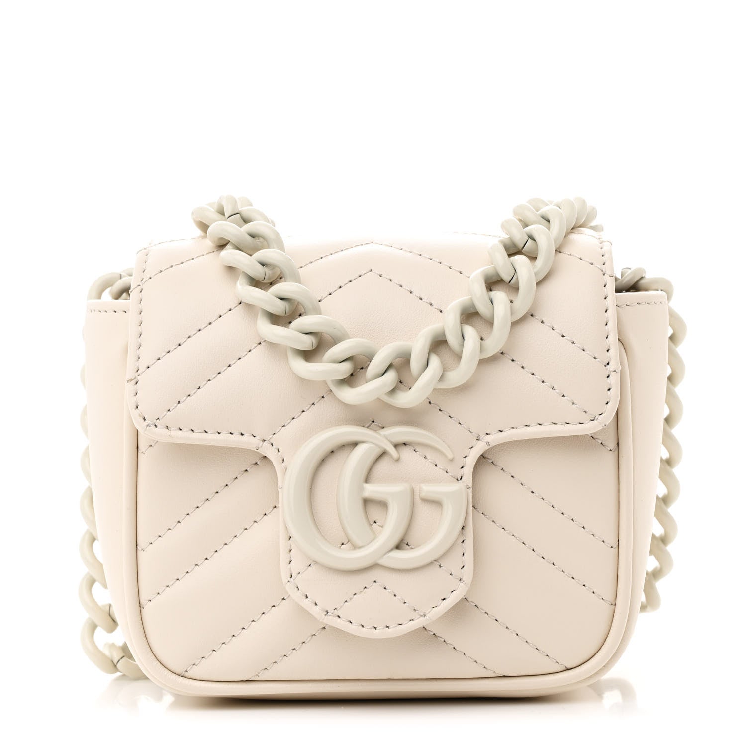 Gucci Calfskin Matelasse Monochrome GG Marmont Chain Mini Belt Bag Mystic White 1 of 11