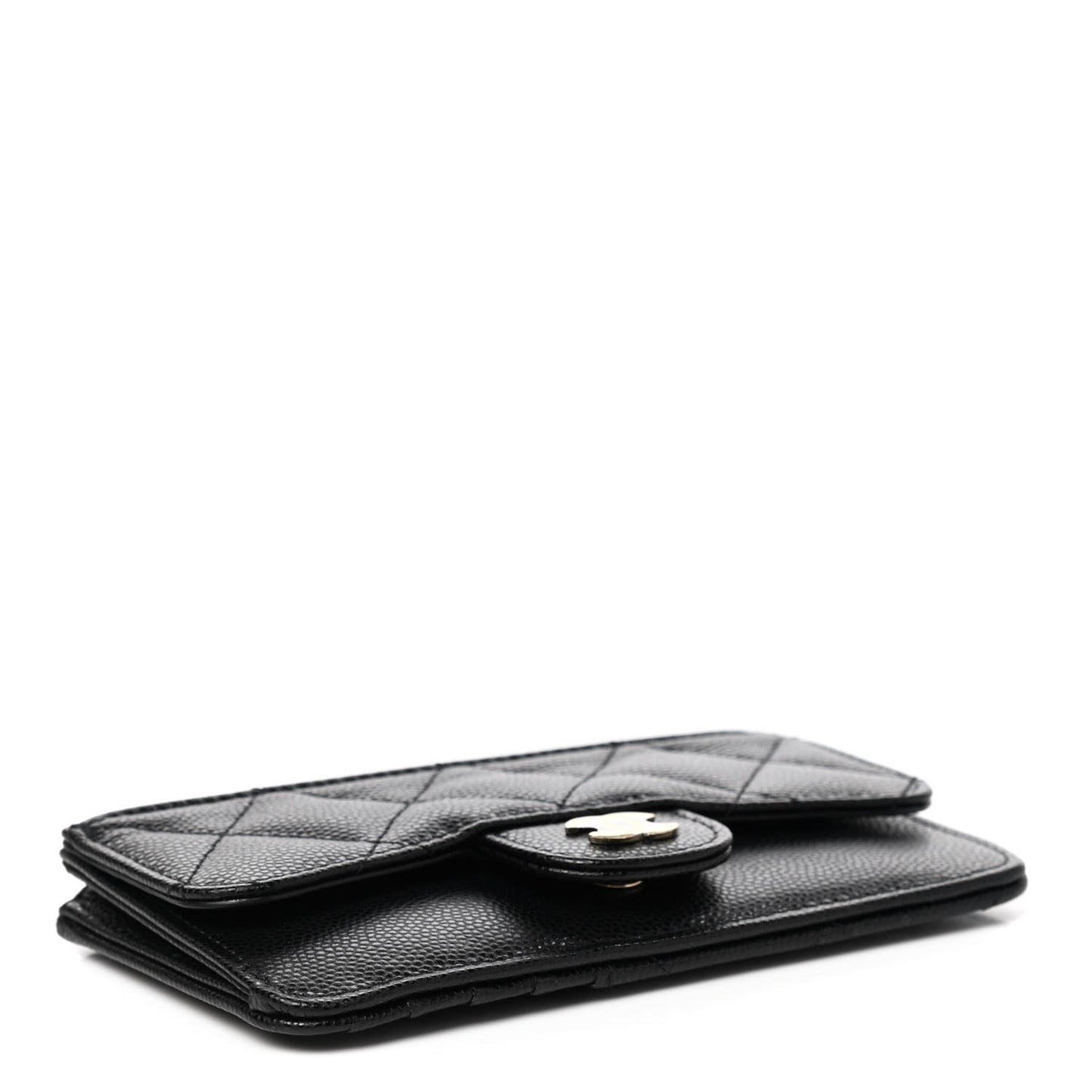 Caviar Quilted Flap Zip Card Holder Black