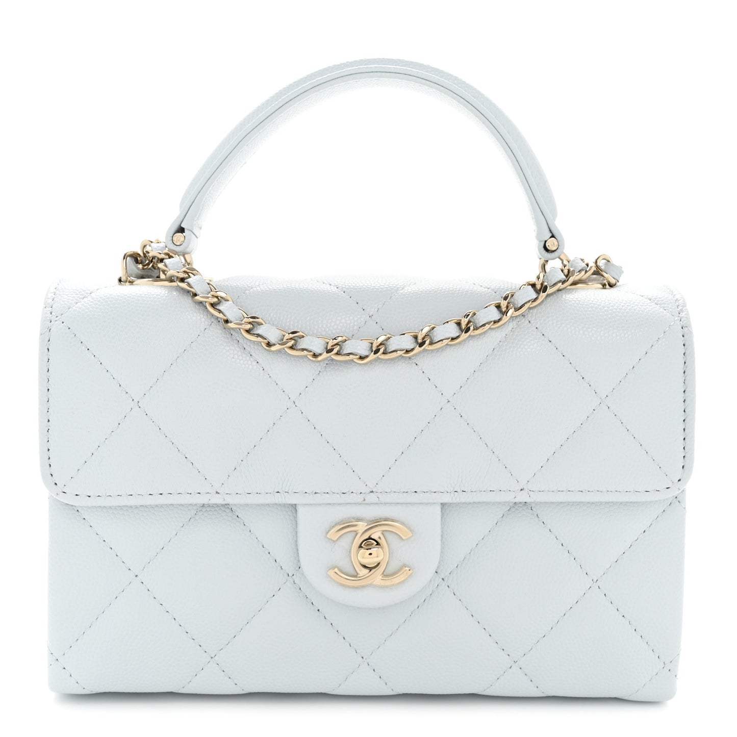 Caviar Quilted Mini Retro Twist Top Handle Flap Light Blue