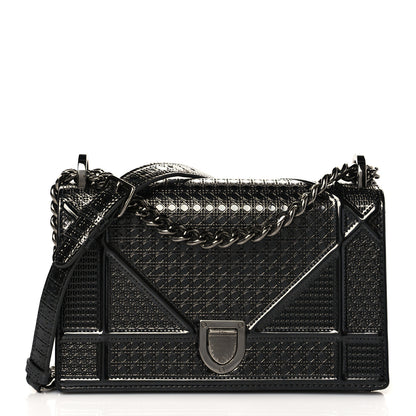 Christian Dior Metallic Patent Micro-Cannage Medium Diorama Flap Bag Graphite 1 of 9