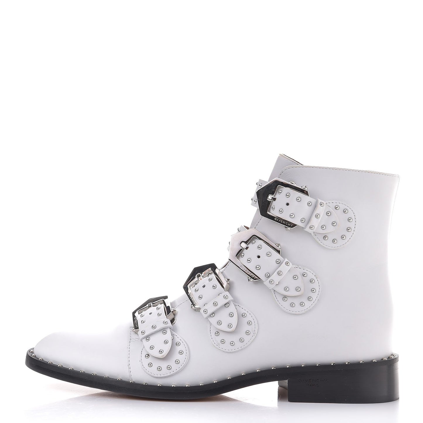 Calfskin Studded Prue Buckle Bootie 38.5 White