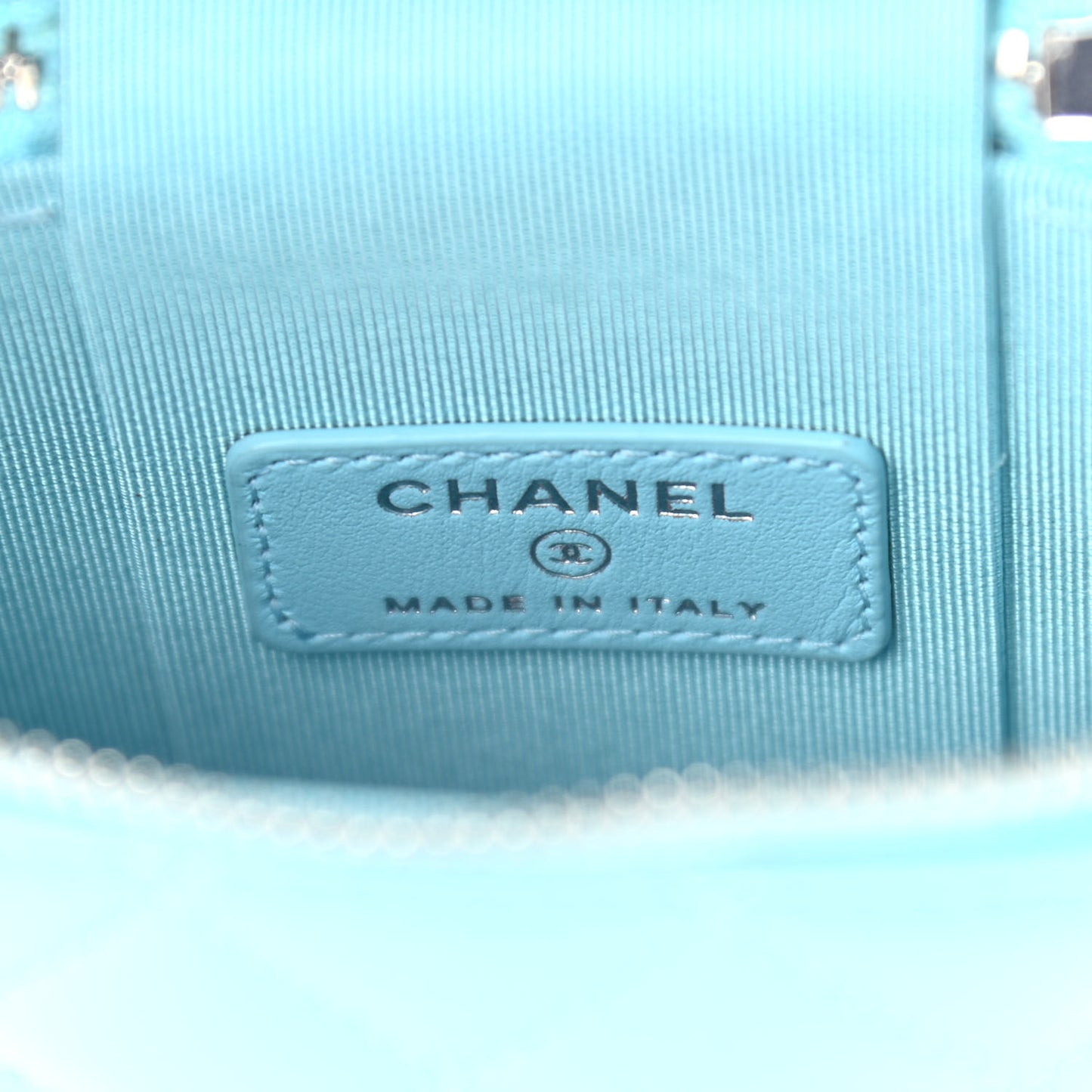 Lambskin Quilted Phone Holder With Chain Neon Blue
