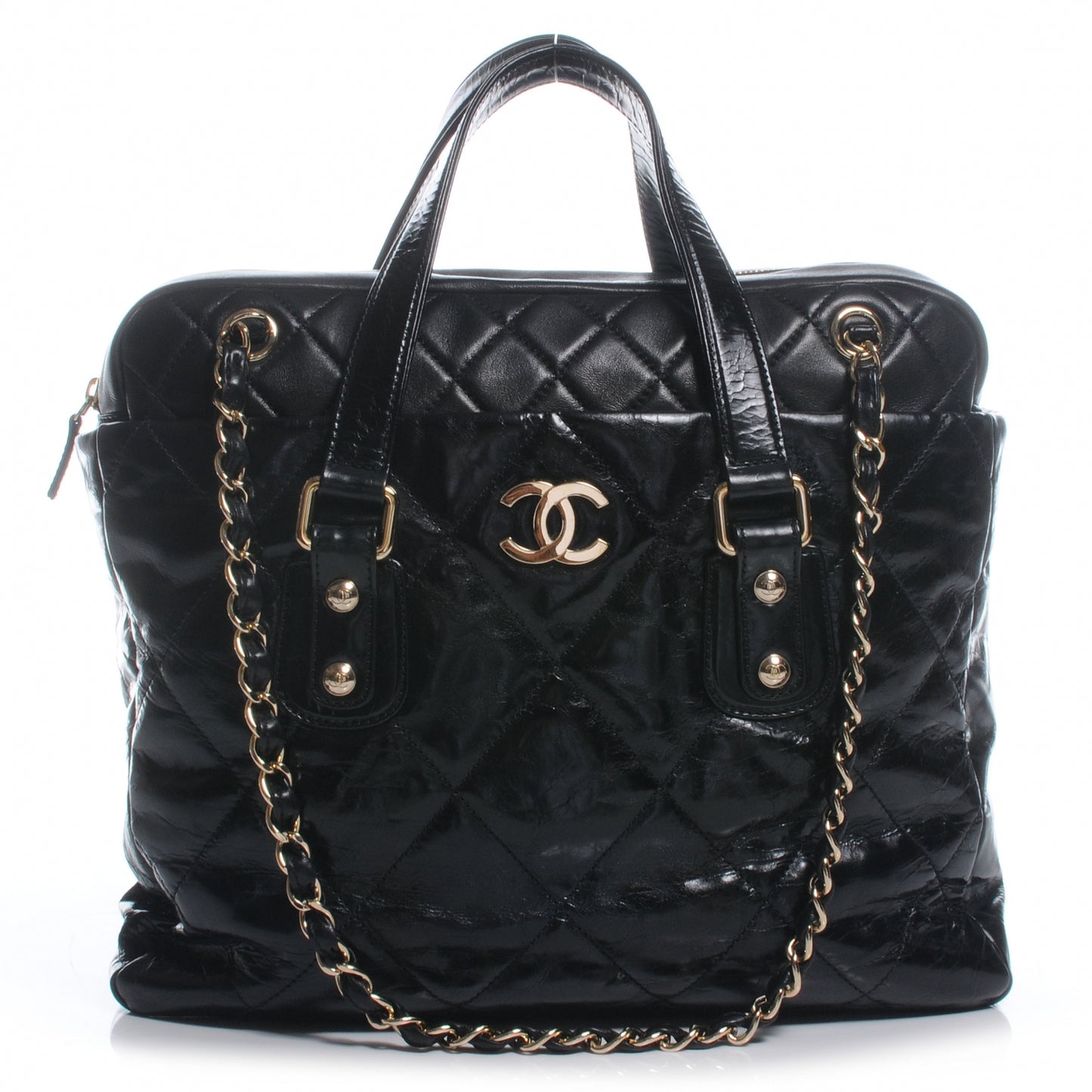 Glazed Calfskin Portobello Tote Black