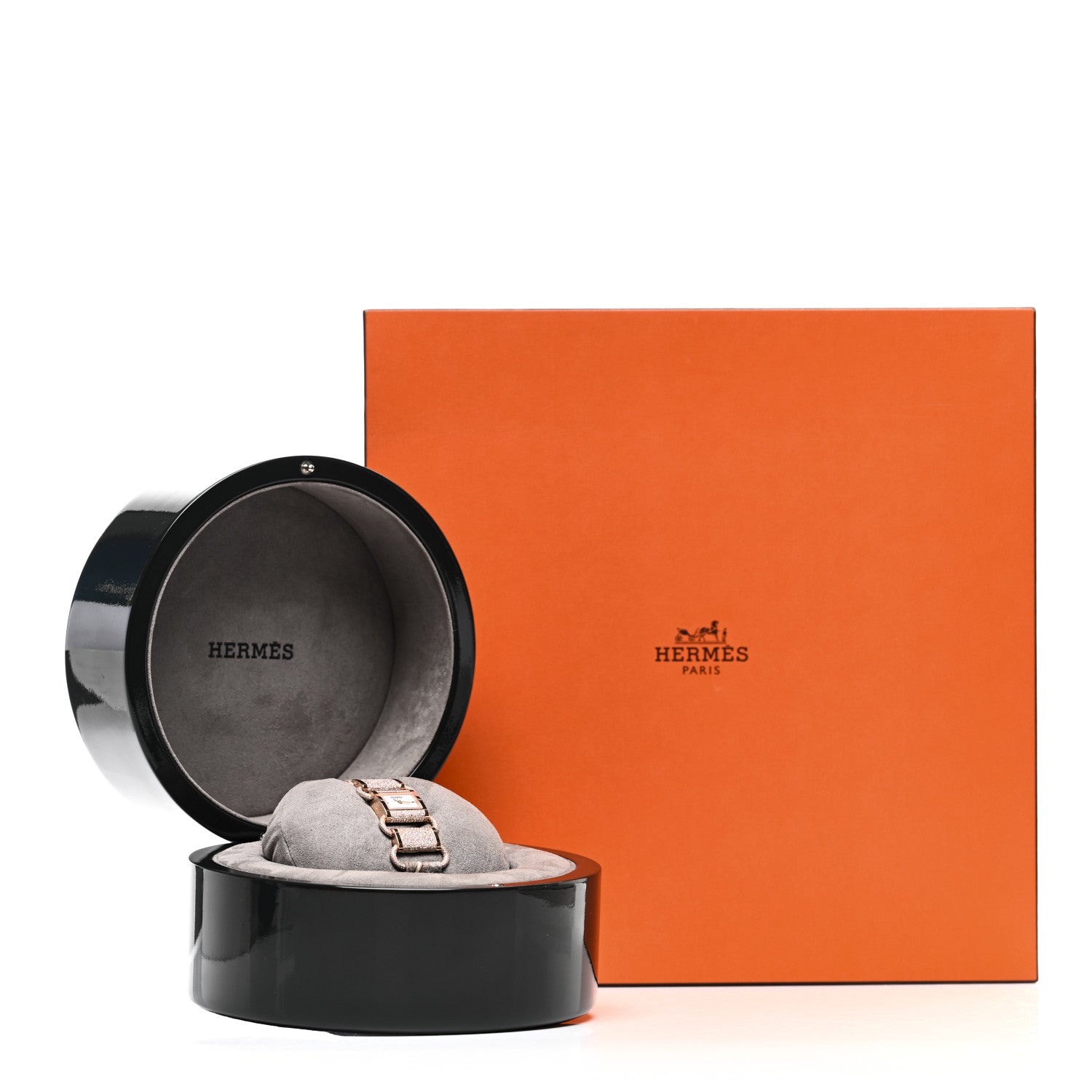 Hermes 18K Rose Gold Crocodile Diamond 17mm Klikti Quartz Watch