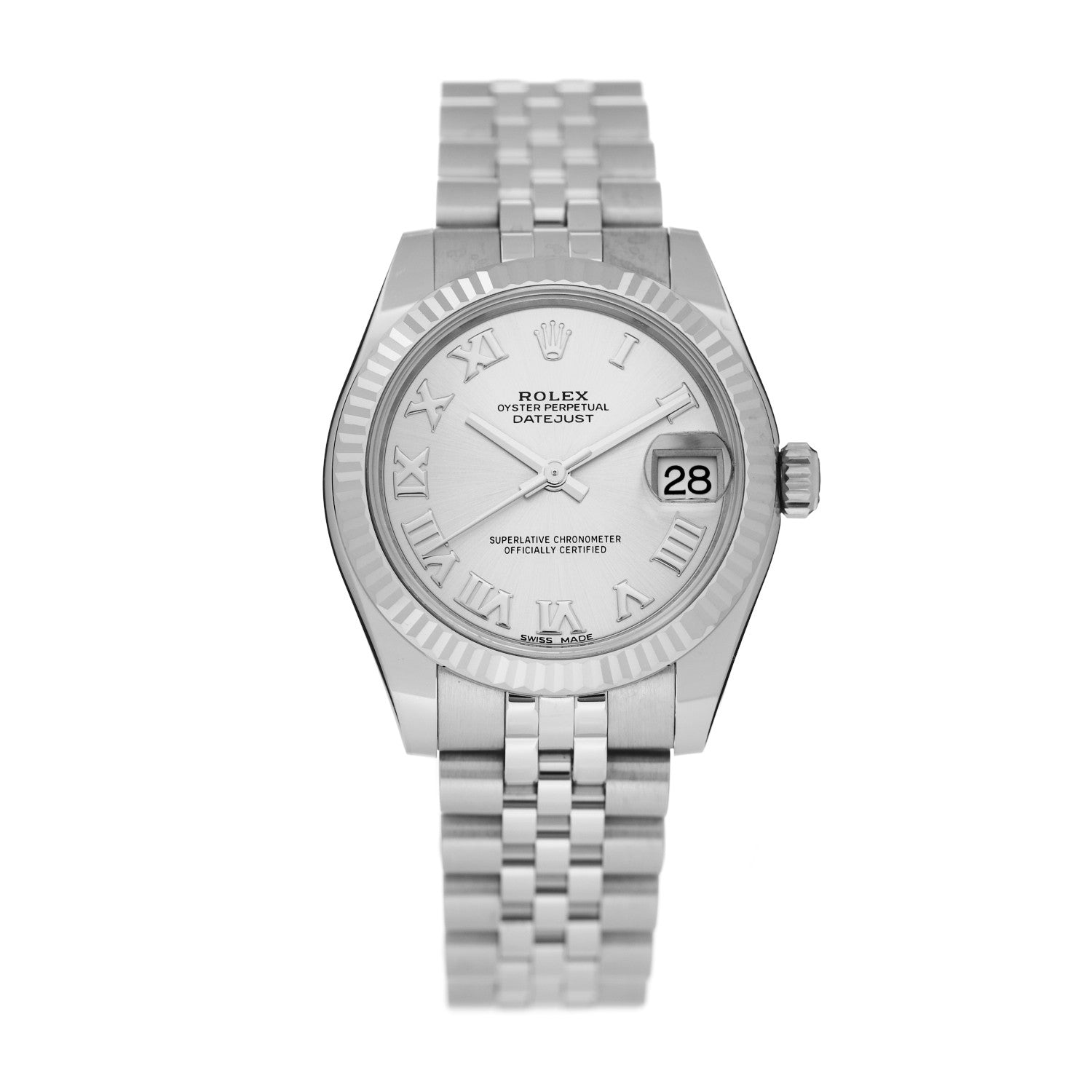 Rolex Stainless Steel 18K White Gold 31mm Oyster Perpetual Datejust Watch Silver Roman 178274 1 of 5