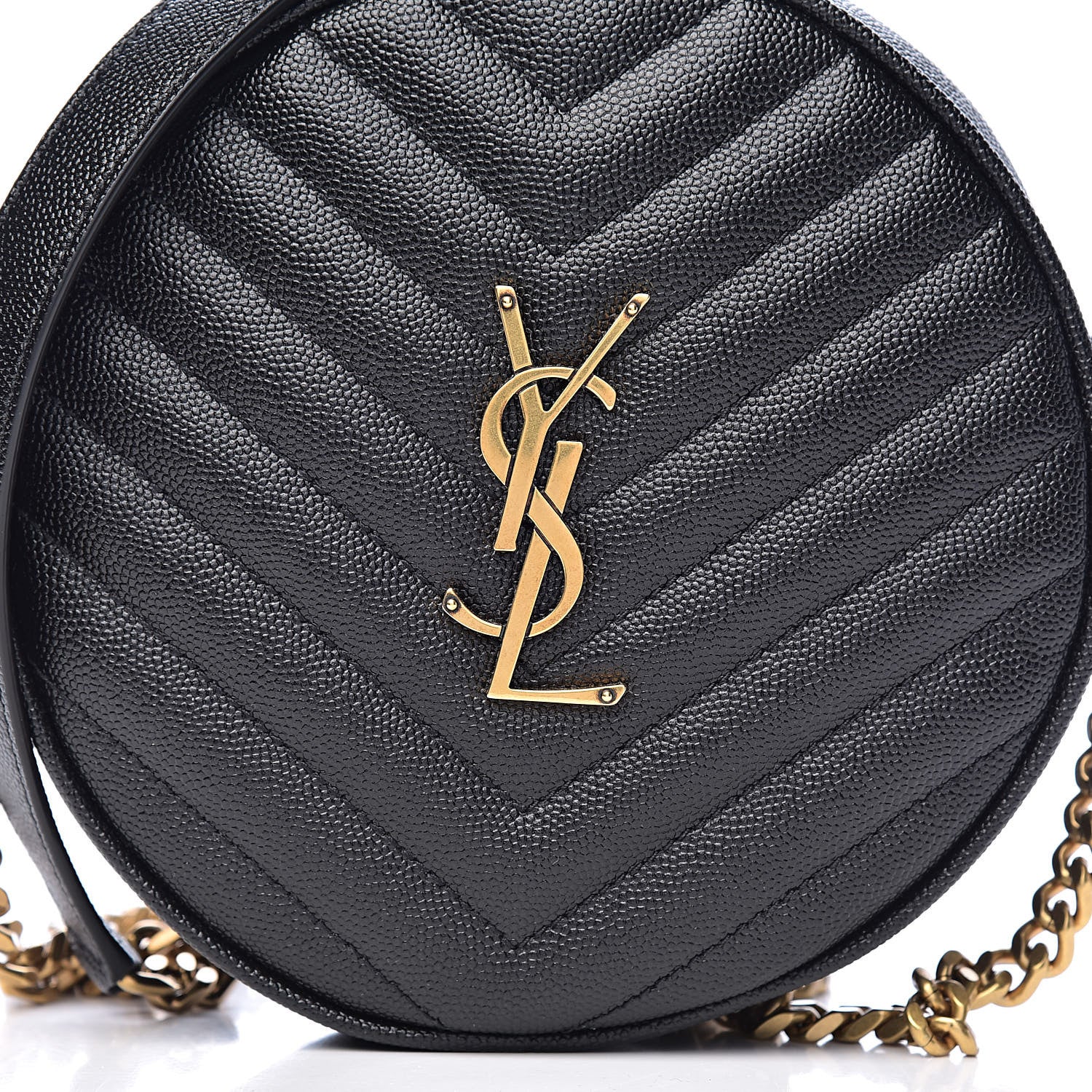 Saint Laurent Grain De Poudre Matelasse Chevron Quilted Round Vinyle Camera Bag Black 10 of 10