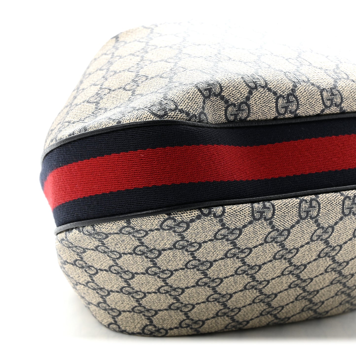 GG Supreme Monogram Textured Calfskin Web Large Attache Shoulder Bag  Beige Blue
