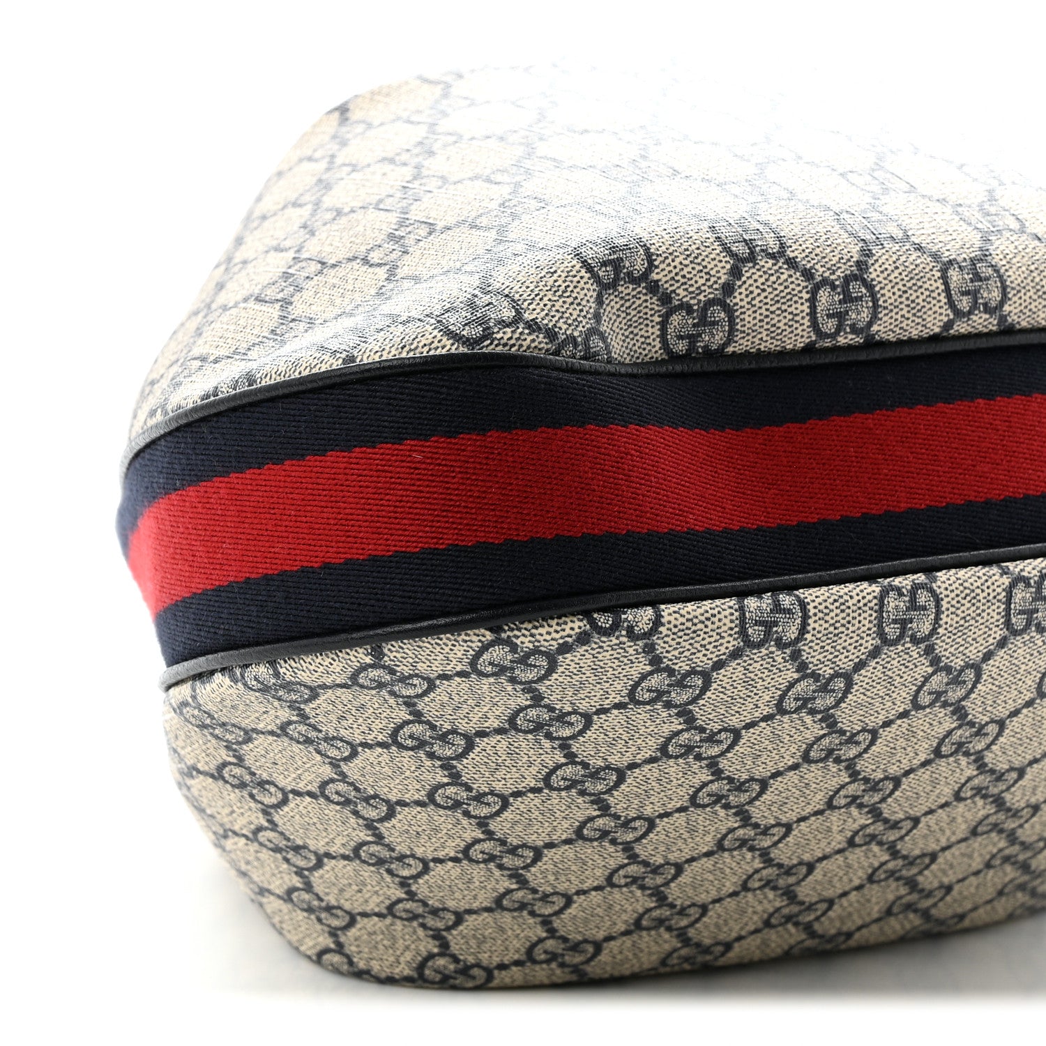 Gucci GG Supreme Monogram Textured Calfskin Web Large Attache Shoulder Bag  Beige Blue 9 of 10