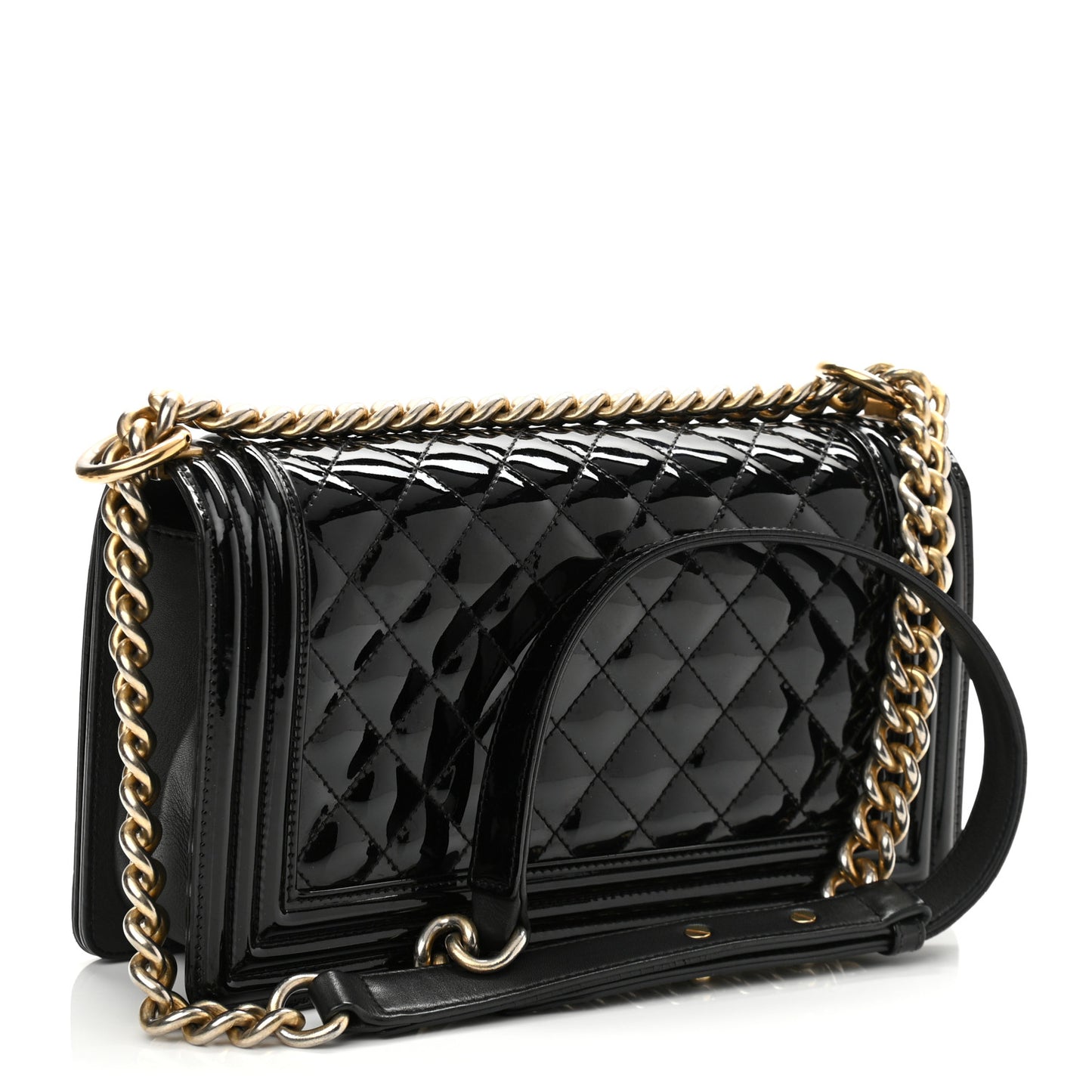 Patent Calfskin Quilted Medium Boy Flap Black