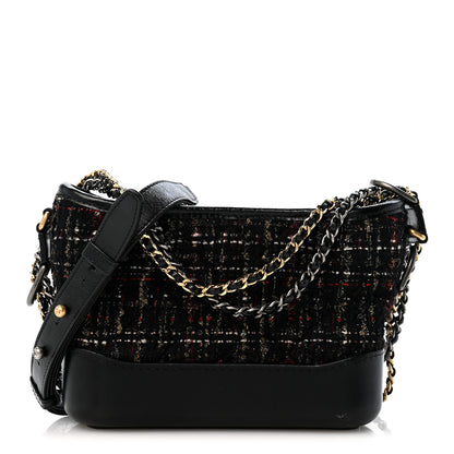 Chanel Tweed Calfskin Quilted Small Gabrielle Hobo Black Gold 1 of 14