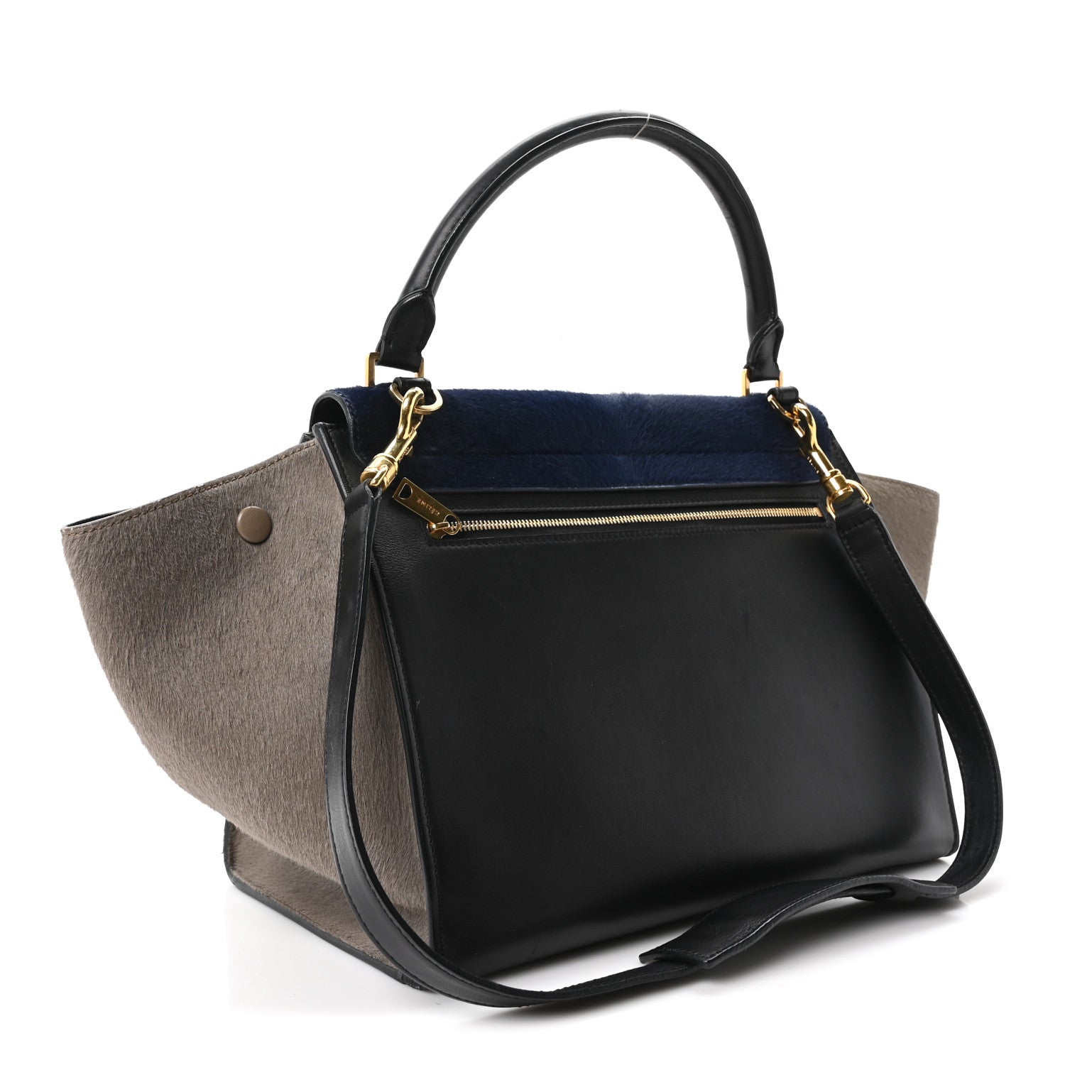 Celine Pony Hair Smooth Calfskin Tri-Color Medium Trapeze Blue Taupe Black 3 of 9