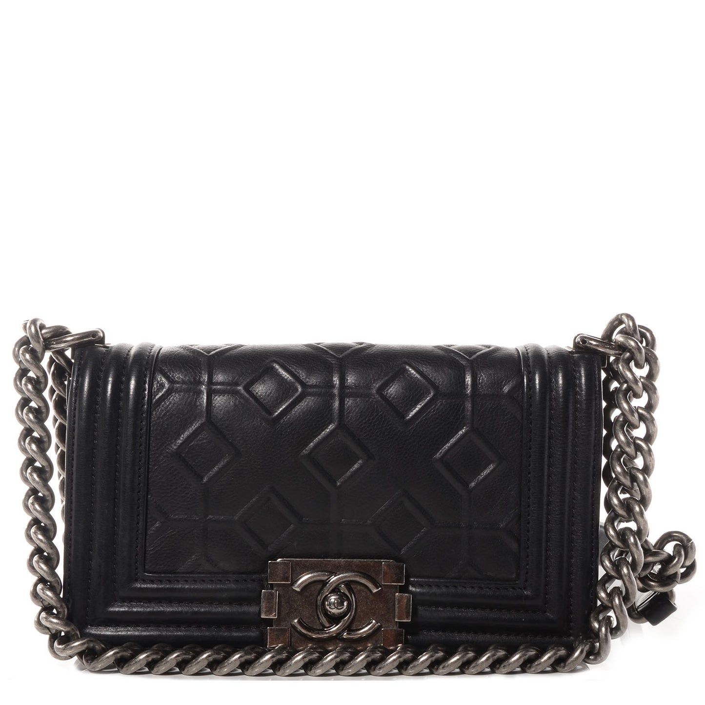 Calfskin Embossed Crystal Small Boy Flap Black
