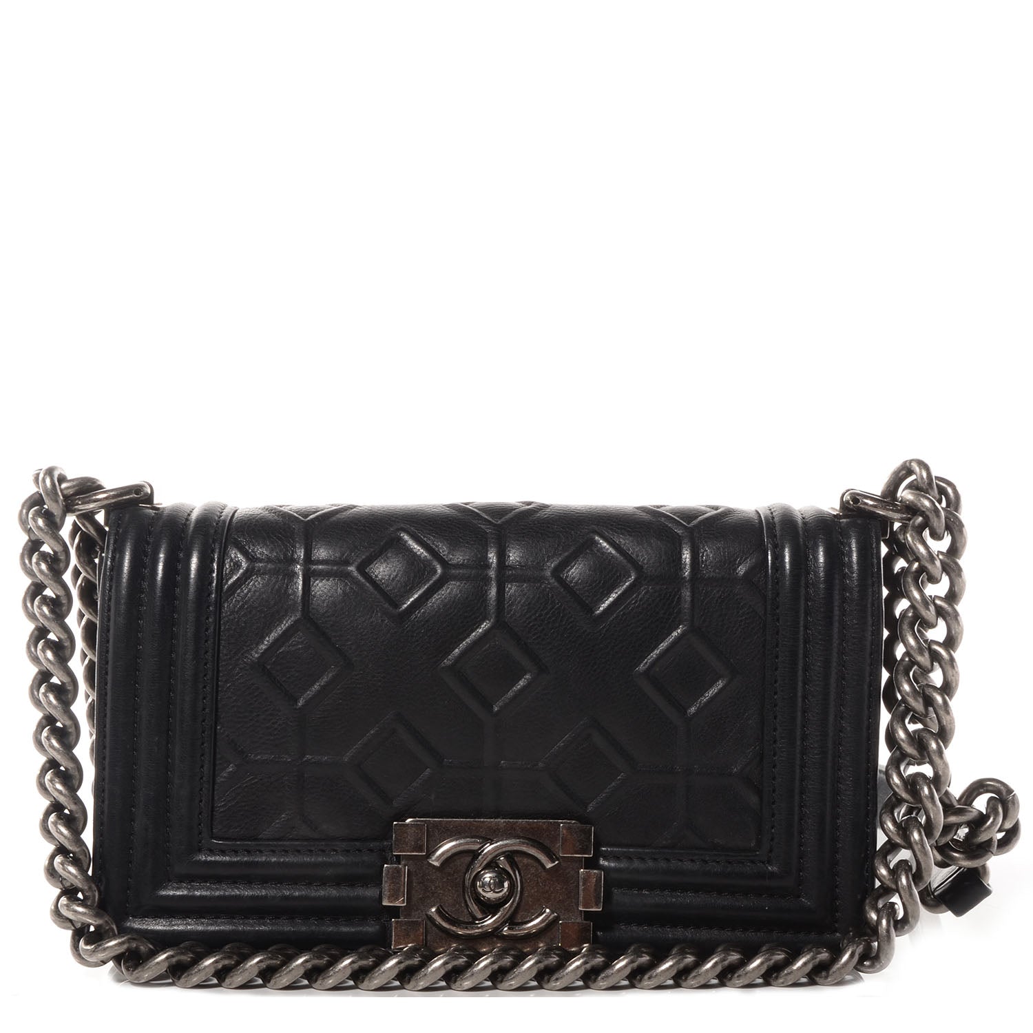 Chanel Calfskin Embossed Crystal Small Boy Flap Black 1 of 8