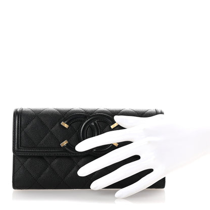 Chanel Caviar Quilted Filigree Large Gusset Flap Wallet Black 2 of 8