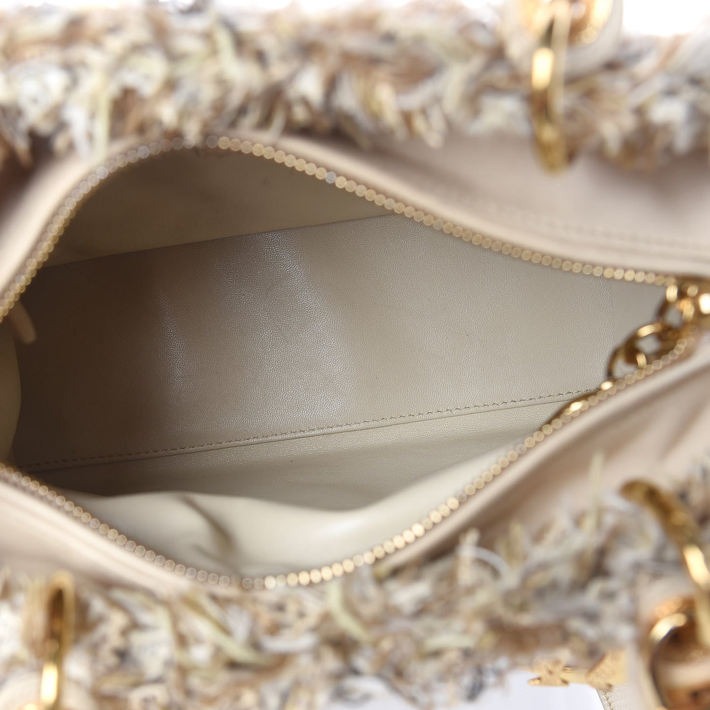 Tweed Crystal Fringe Medium Lady Dior Beige
