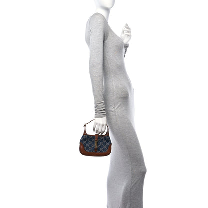 Gucci New Denim GG Monogram Calfskin Mini Jackie 1961 Hobo Blue Tea Cuir 2 of 12