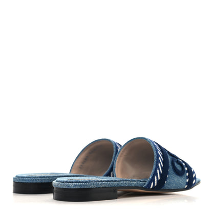 Gucci New Denim Logo Embroidered Slide Sandal 37.5 Light Blue 5 of 10