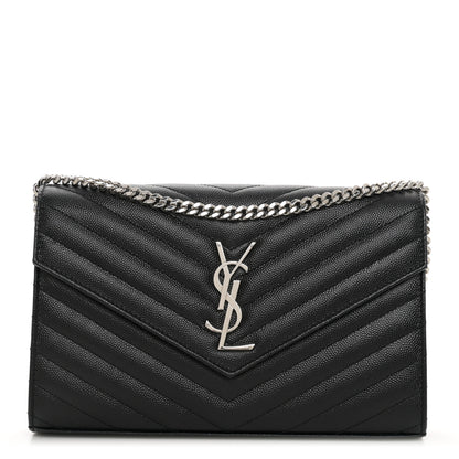Saint Laurent Grain De Poudre Matelasse Chevron Monogram Chain Wallet Black 1 of 9
