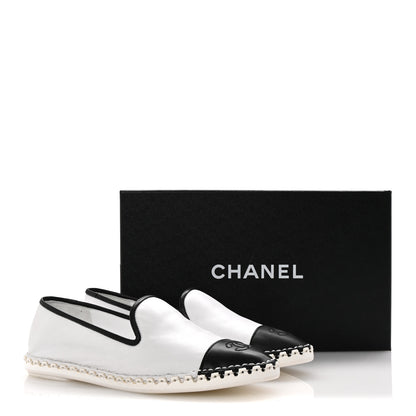 Chanel Lambskin Chain CC Mocassin Loafer Espadrilles 38 White Black 10 of 10