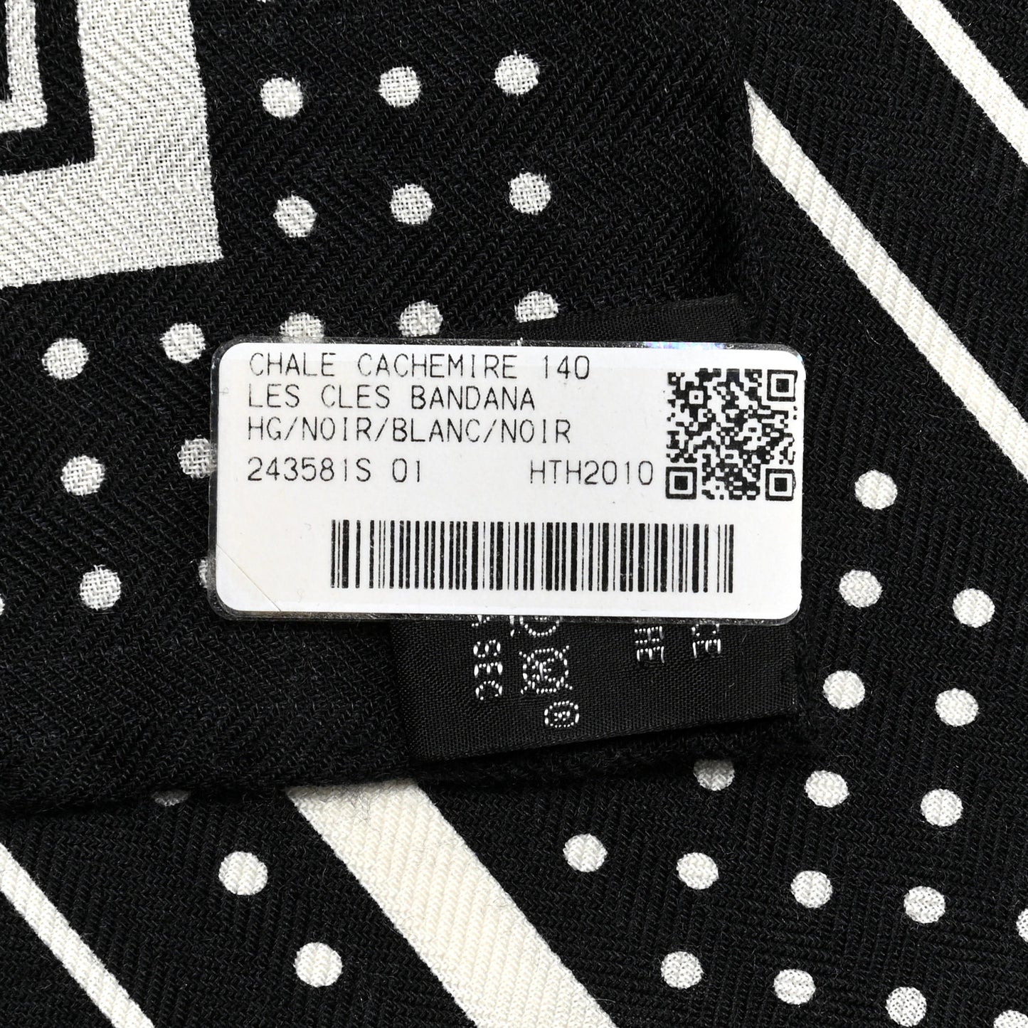 Cashmere Silk Les Cles Bandana Shawl 140 Black White