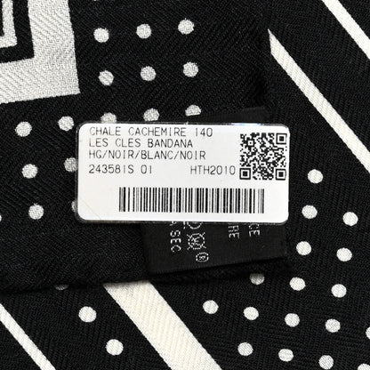 Hermes Cashmere Silk Les Cles Bandana Shawl 140 Black White 6 of 6
