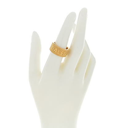 Balenciaga Gold Plated Sterling Silver Logo Band Ring 54 7 Yellow Gold 2 of 5