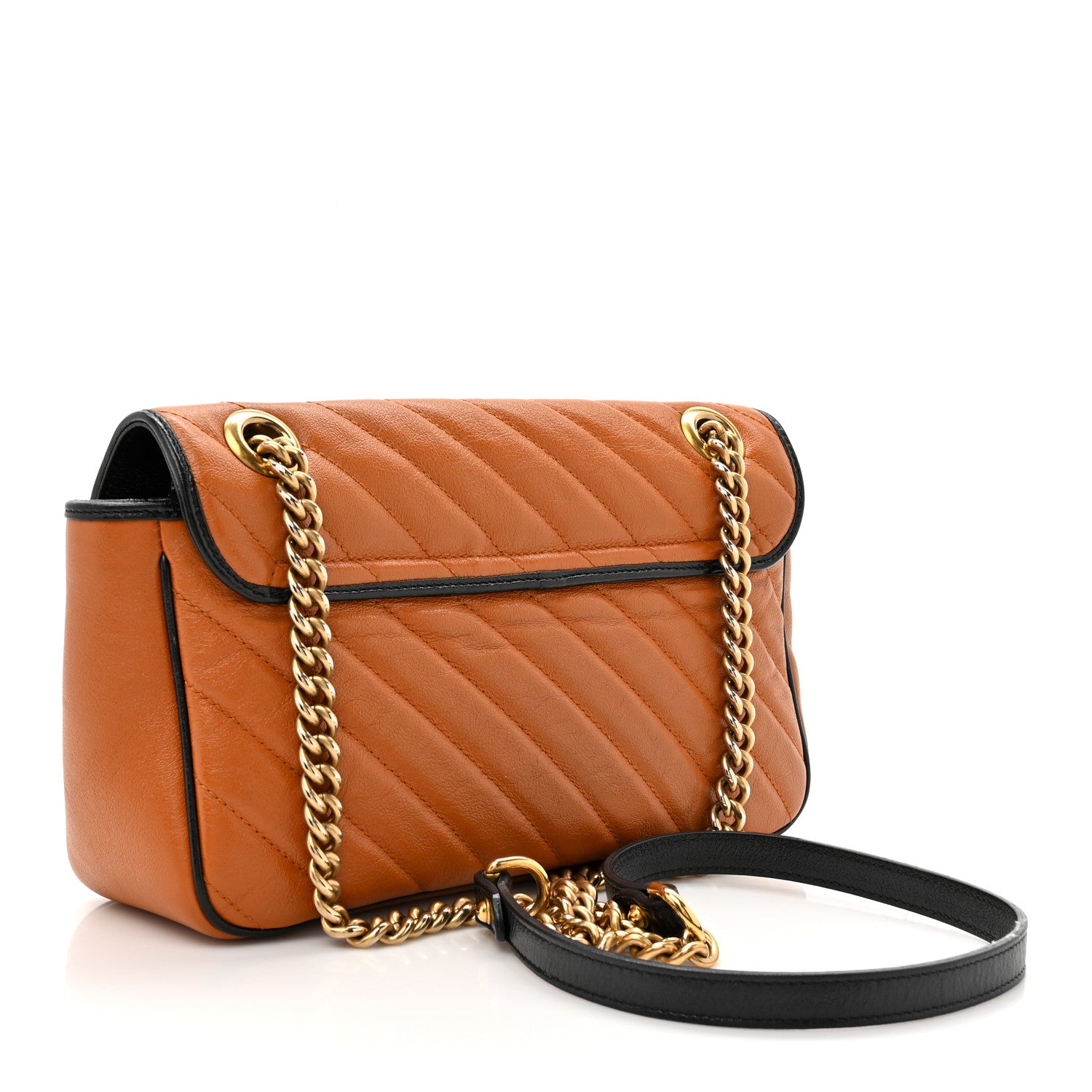 Gucci Vintage Effect Calfskin Matelasse Diagonal Small Torchon GG Marmont Shoulder Bag Cognac Black 3 of 13
