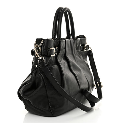 Prada Soft Calfskin Pleated Shoulder Bag Black 3 of 10