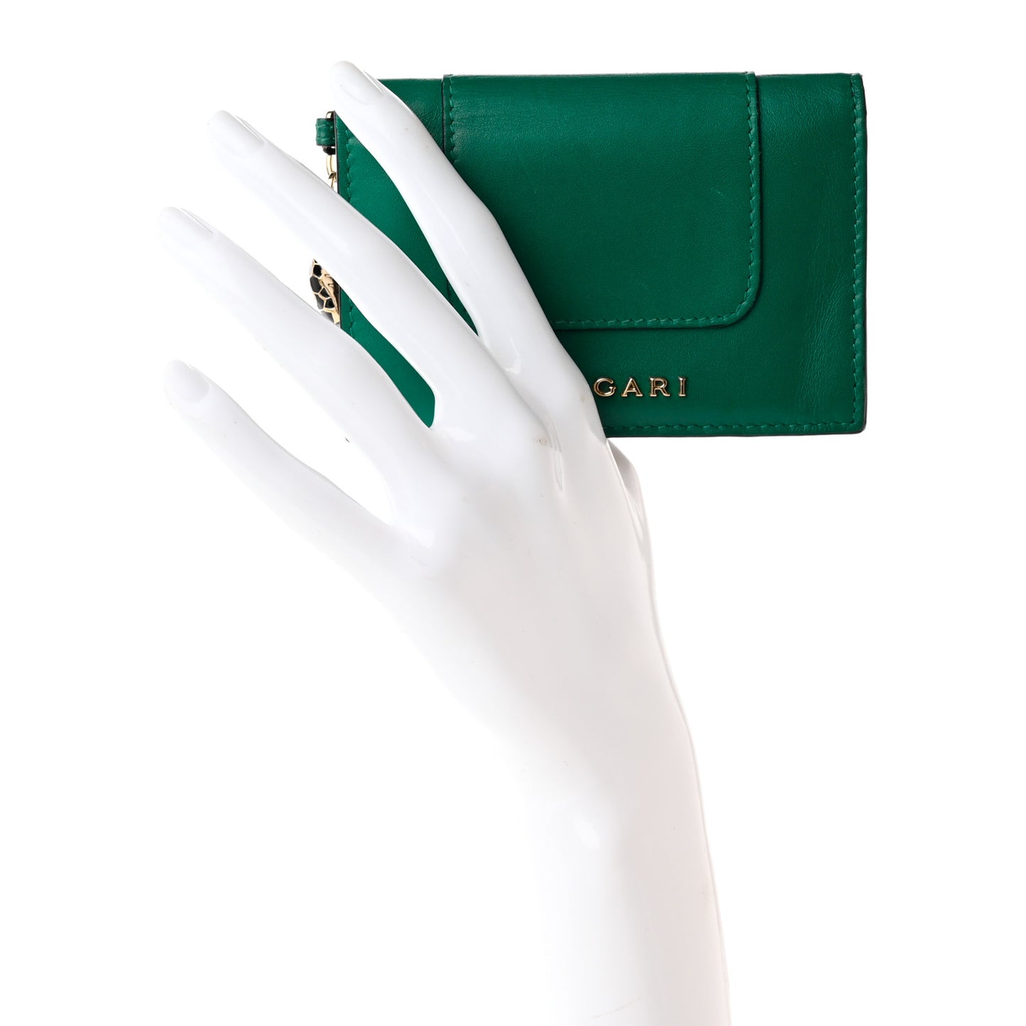 Serpenti Calfskin Card Case Emerald Green Amethyst