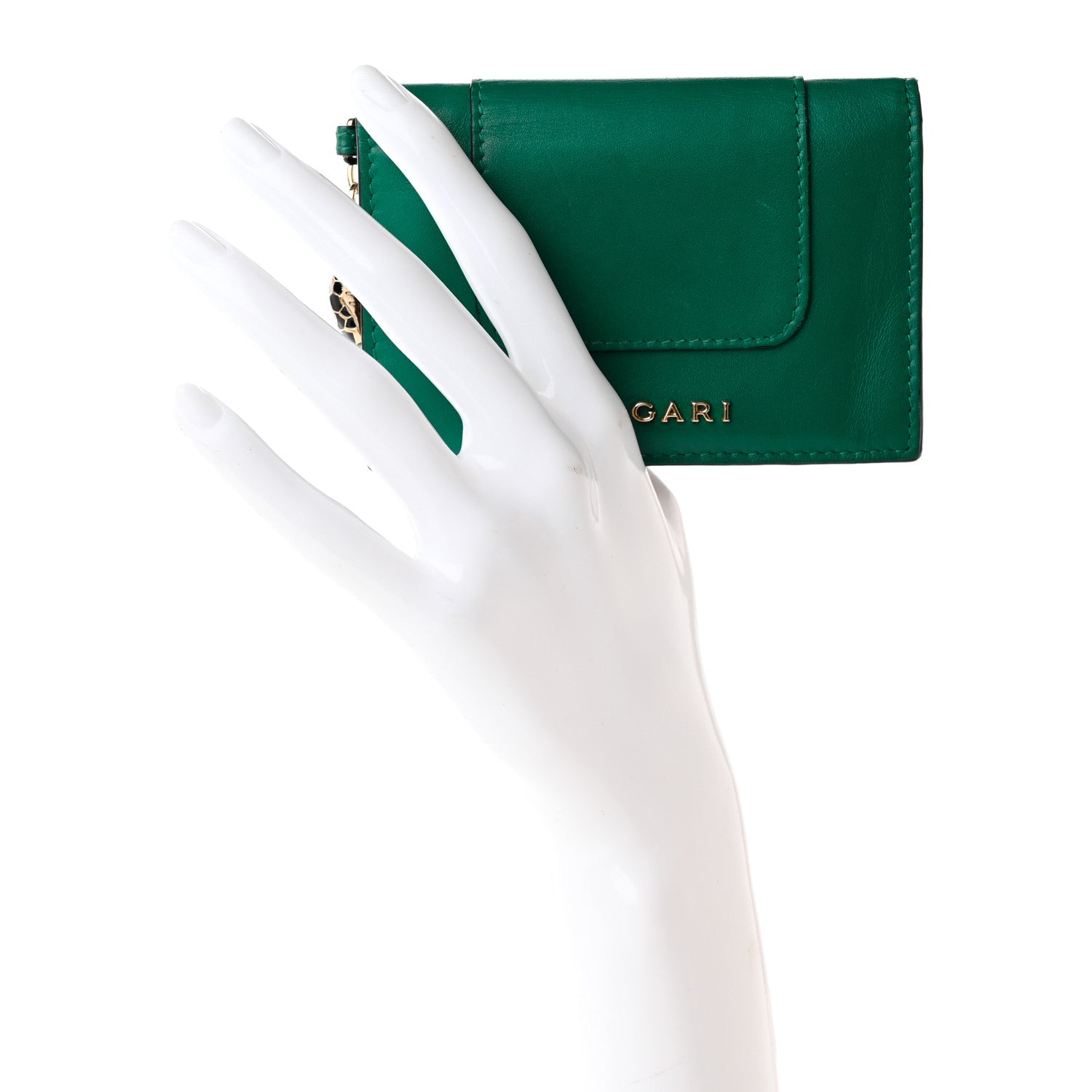 Bulgari Serpenti Calfskin Card Case Emerald Green Amethyst 2 of 12