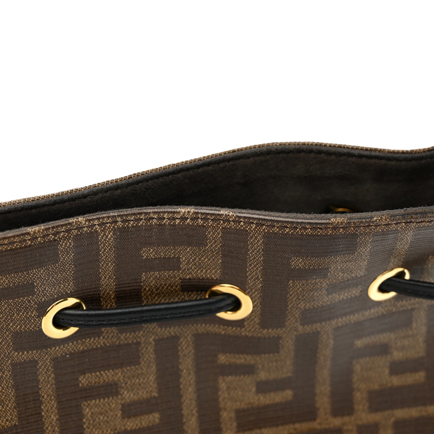 Glazed Fabric Vitello Grace F is Fendi FF 1974 Stamp Patch Grande Mon Tresor Bucket Bag Mogano Panna Black