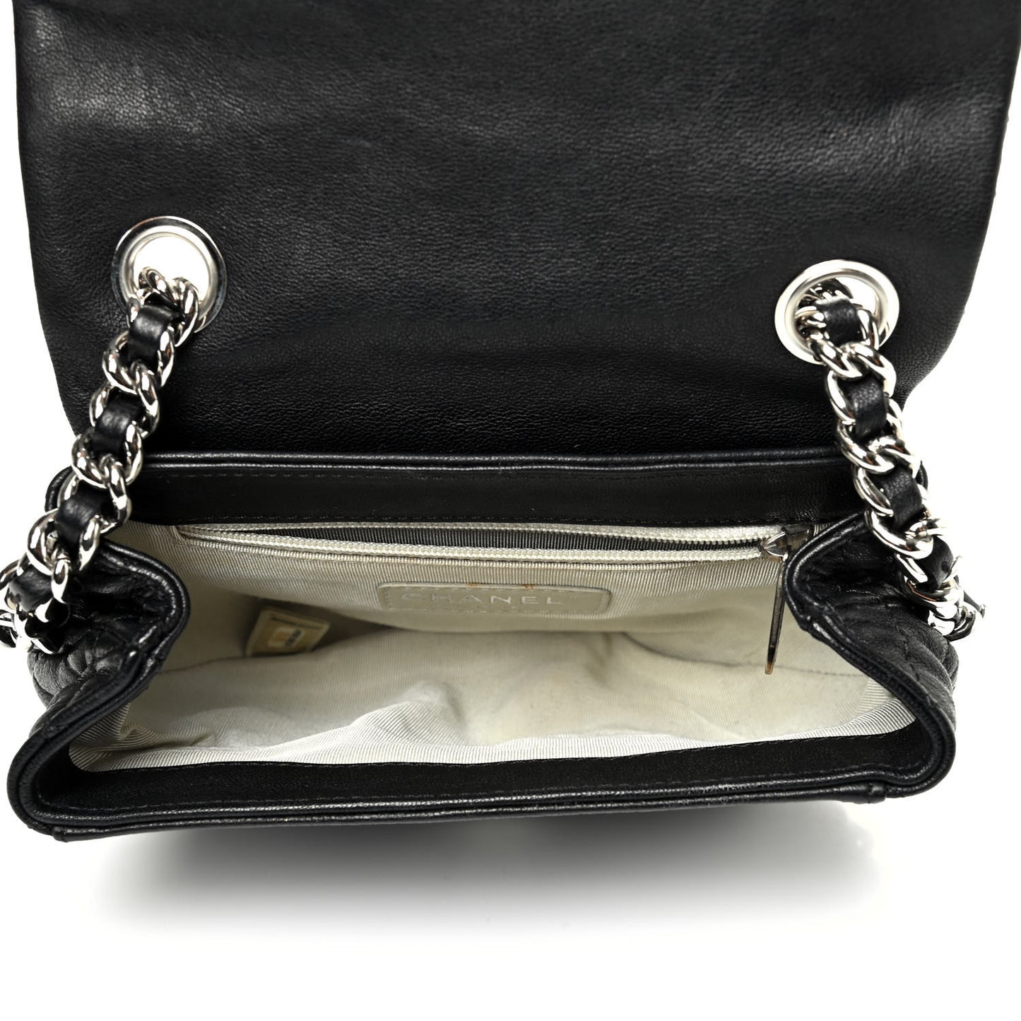 Washed Lambskin Quilted Mini Chain Around Flap Black