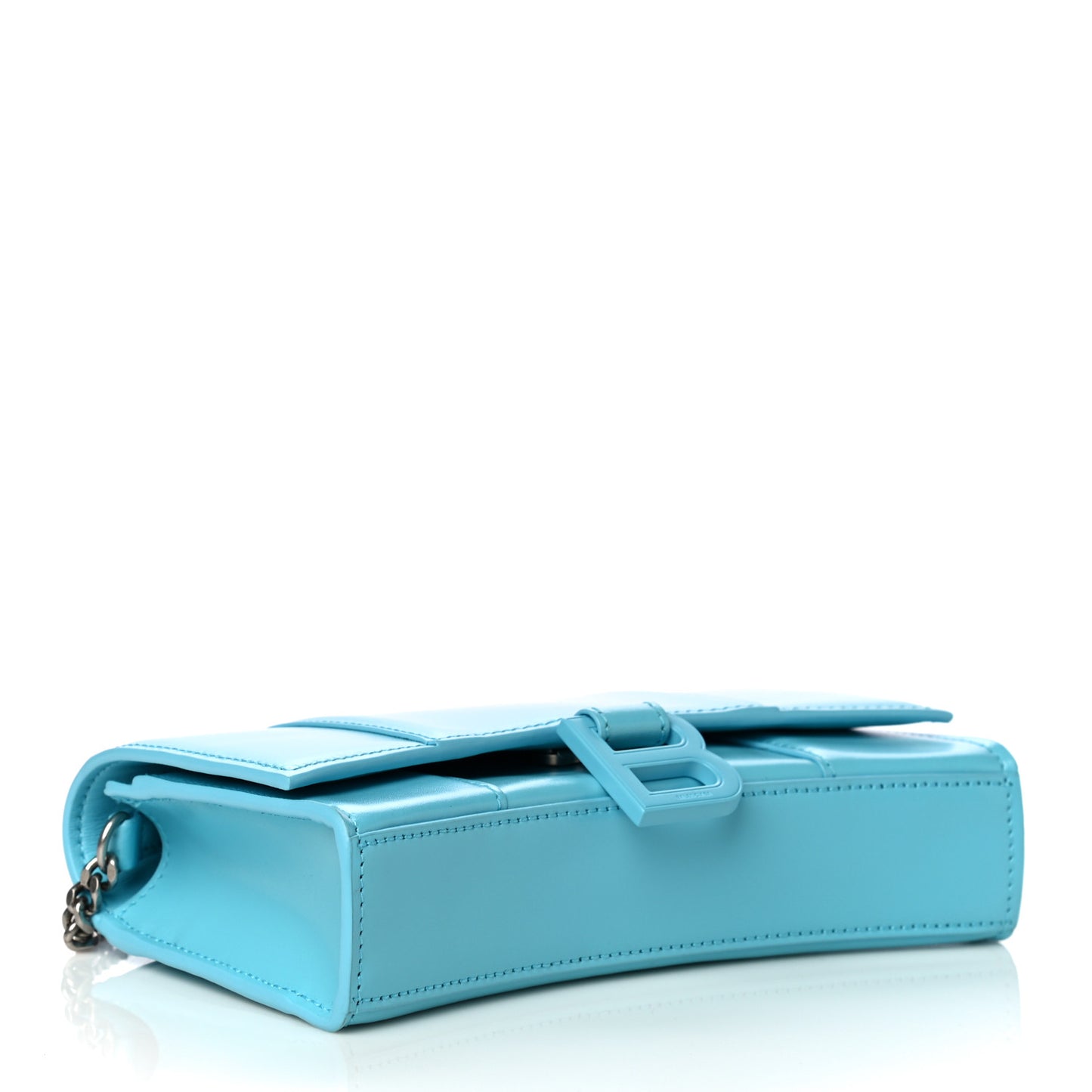 Shiny Box Calfskin Tonal B Hourglass Chain Bag Azur