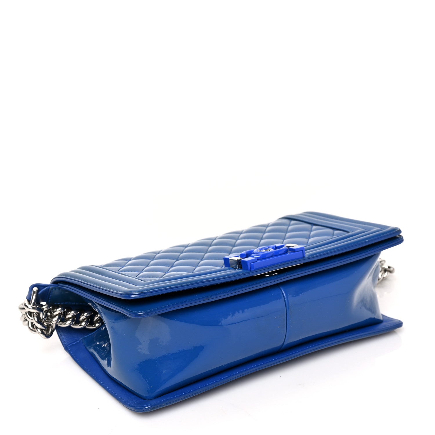 Chanel Patent Calfskin Quilted New Medium Plexiglass Boy Flap Blue 4 of 9