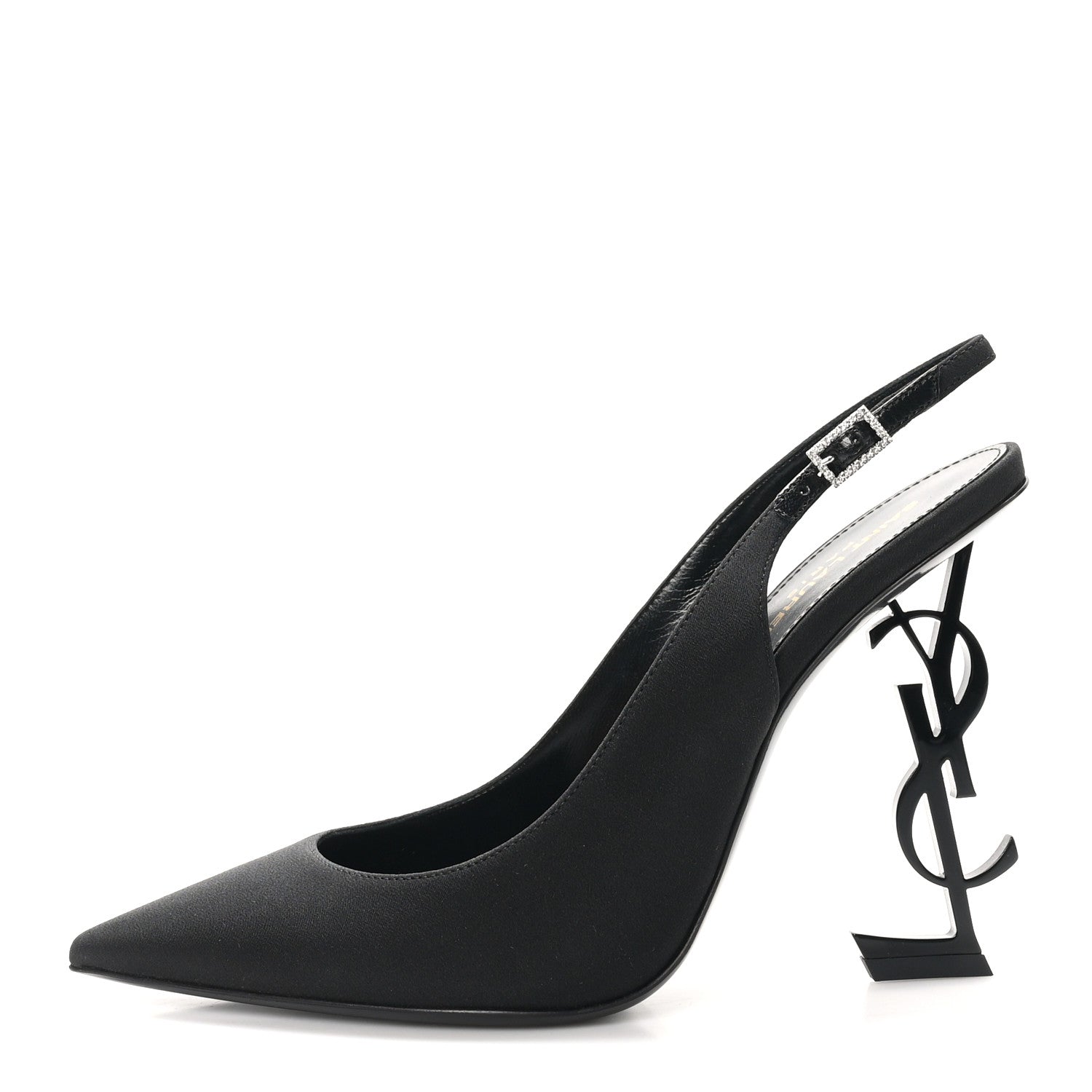 Saint Laurent Crepe Satin Crystal Opyum 110 Slingback Pump 39.5 Black 1 of 9
