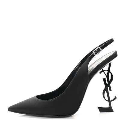 Saint Laurent Crepe Satin Crystal Opyum 110 Slingback Pump 39.5 Black 1 of 9