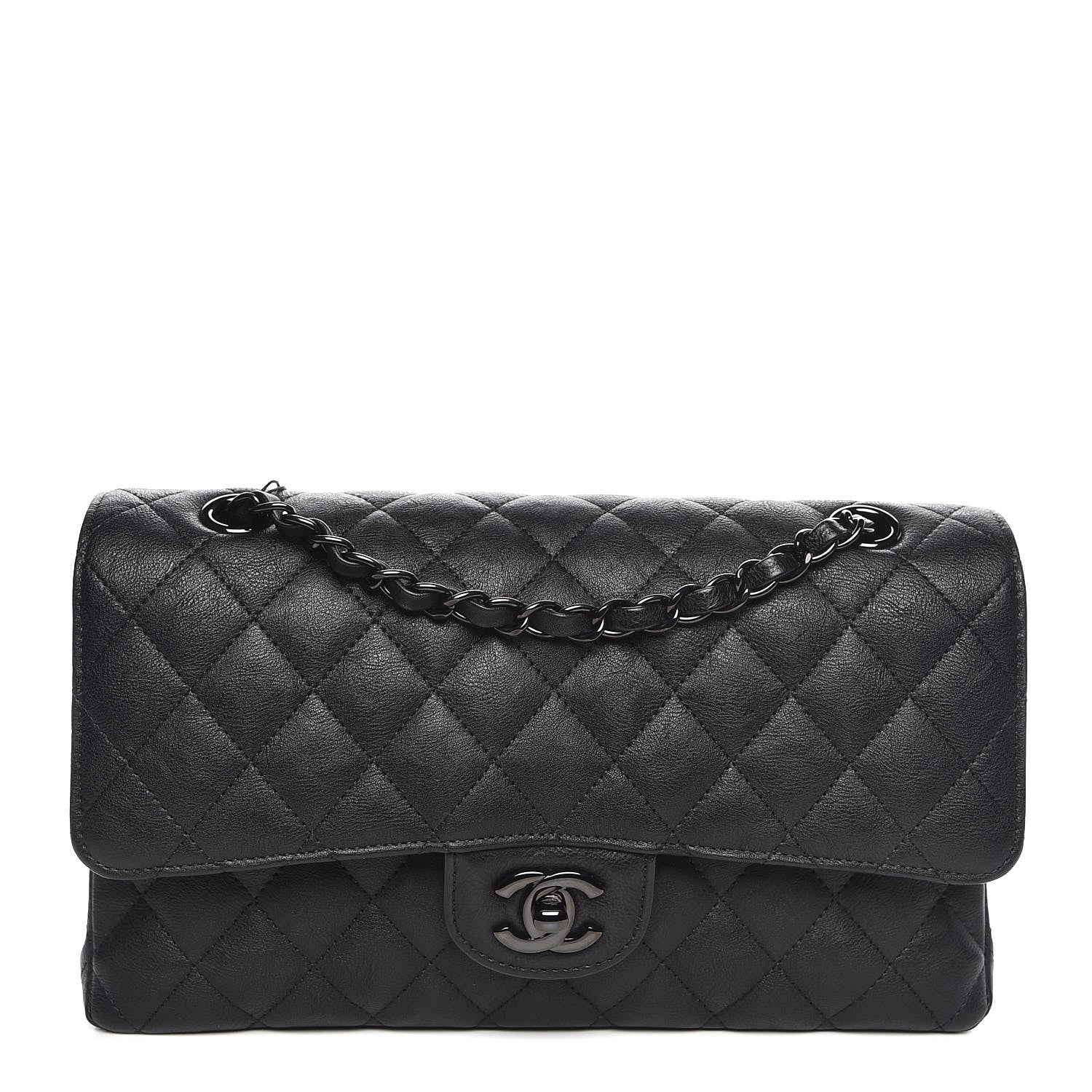 Chanel Crumpled Calfskin Quilted Medium Double Flap So Black 1 of 8