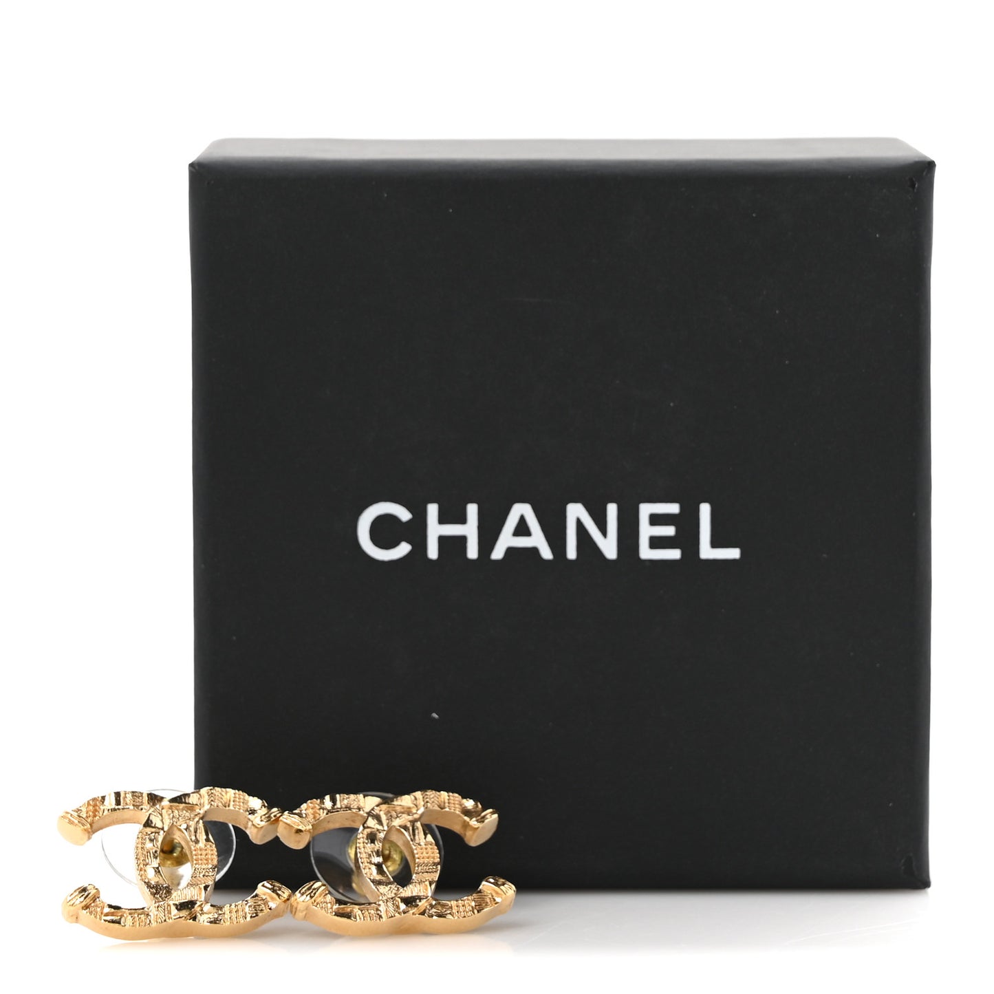 Metal Tweed Effect CC Earrings Gold