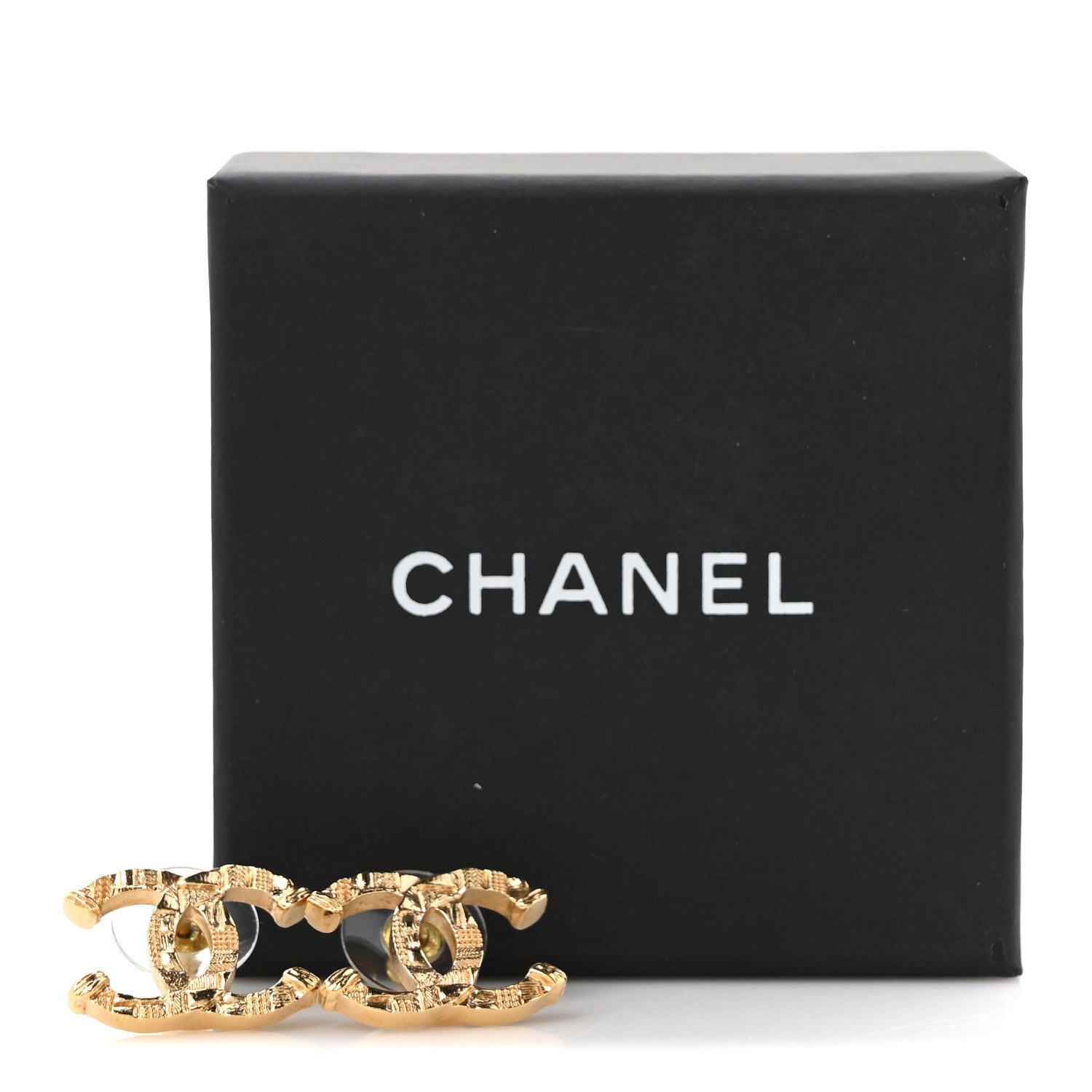 Chanel Metal Tweed Effect CC Earrings Gold 5 of 5