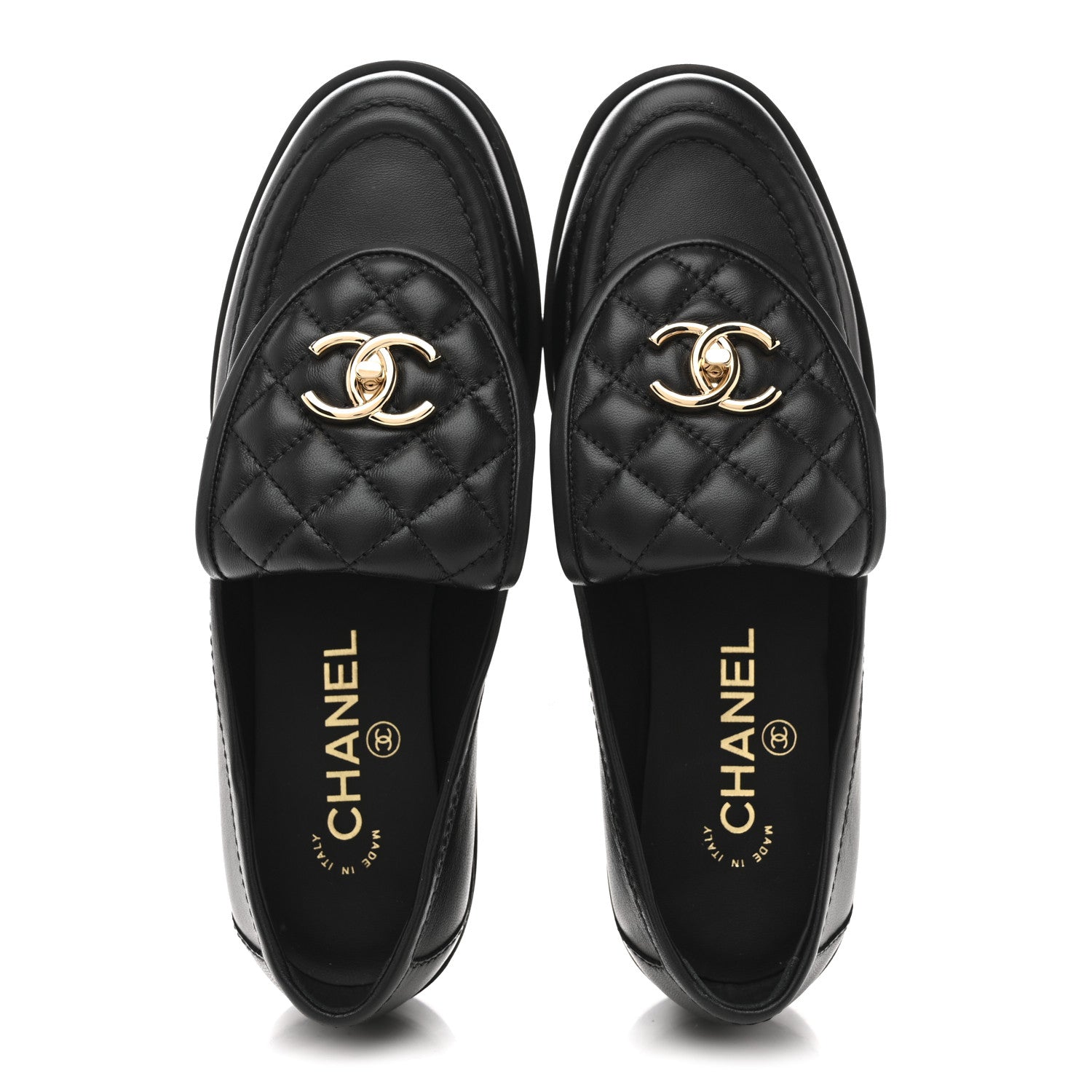 Chanel Lambskin Quilted CC Turnlock Loafers 37.5 Black 2 of 10